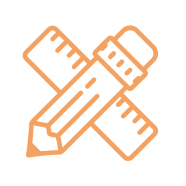 Een gestileerde afbeelding van een potlood en een liniaal gekruist, symboliserend creatief ontwerp en maatwerk.