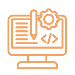 Een iconische afbeelding van een computer met een pen en een tandwiel, symboliserend webdesign en ontwikkeling.