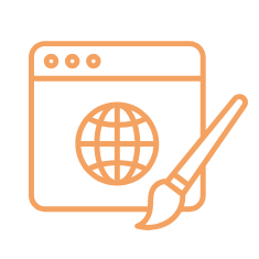 Een iconisch ontwerp dat een webbrowser en een penseel afbeeldt, symboliserend webdesign en creativiteit.